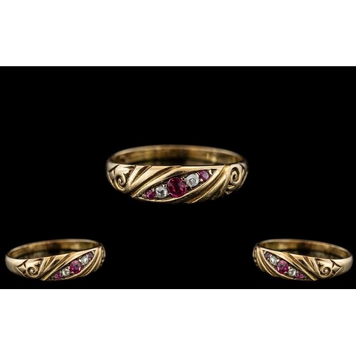 Antique Period Attractive Ladies 15ct Gold - Petite Ruby and...