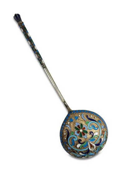 Antique Russian silver & enamel spoon
