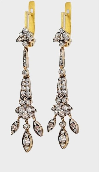 Antique Vintage 14K ( 56 Russian) Gold & Diamond Earrings Gorgeoues Masterpiece - Brooch