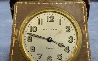 Antique Waltham Gold Plated 8 Day Travel Clock