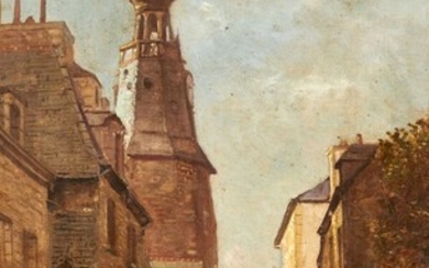 Aristide BOUREL (1840-1924) « Rue de l'horloge à Dinan » Huile sur toile signée sur...