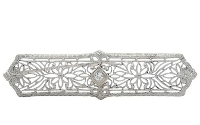 Art Deco 14K White Gold Diamond Bar Pin Brooch