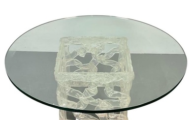 Art Deco Lalique Style Glass Top Coffee or End Table, Contemporary