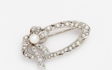 Art Deco Platinum Diamond Pearl Brooch