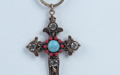 Art Nouveau Embellished Cross Pendant Necklace
