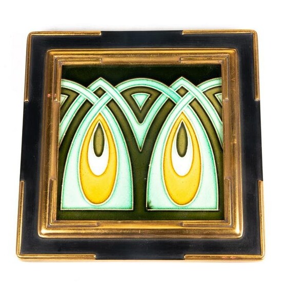 Art Nouveau style tile in parcel giltwood frame