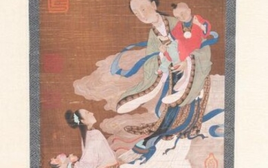 Arte Cinese A painting on silk depicting two ladies
