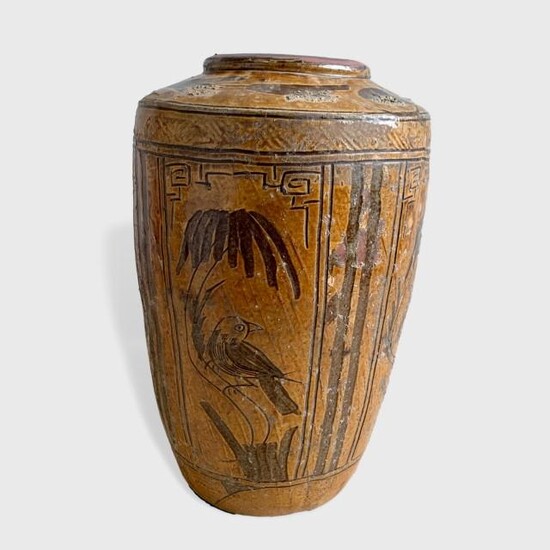 Asian Glazed terracotta vase