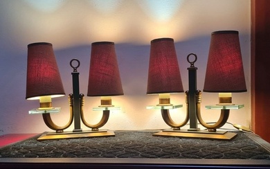 Attr. Genet et Michon - Table lamp (2) - Double lamps - Bronze, Glass