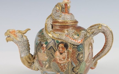 Attr: Kinkozan Japanese Satsuma Pottery Dragonware Teapot