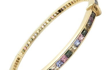 Authentic! Julius Cohen 18k Yellow Gold Diamond Pastel Color Stone Cuff Bracelet