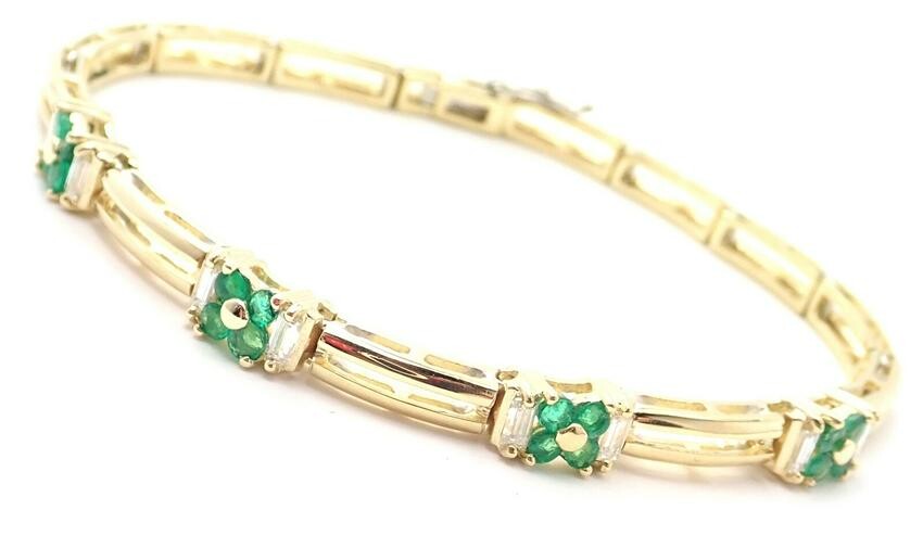 Authentic! Tiffany & Co 18k Yellow Gold Diamond Emerald