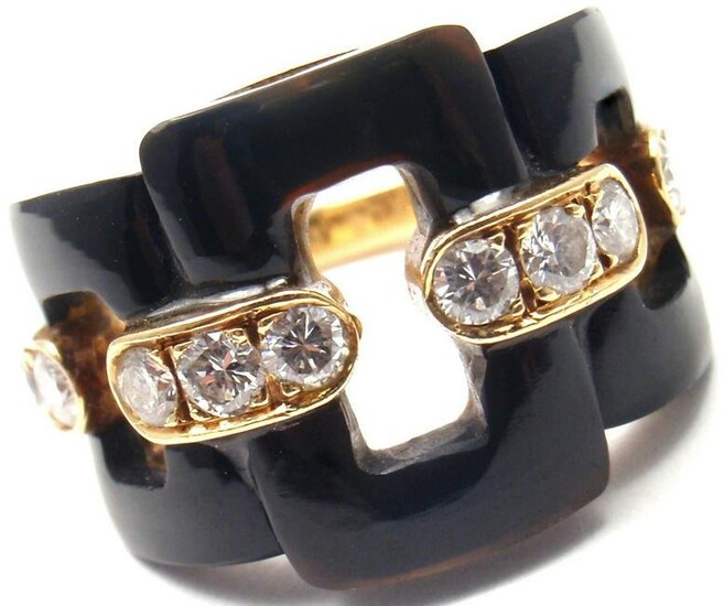 Authentic! Vintage VAN CLEEF & ARPELS 18k Yellow Gold Diamond Black Onyx Ring