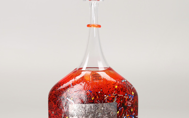 BERTIL VALLIEN. Bottle, glass, “Satellite”, Kosta Boda, signed.