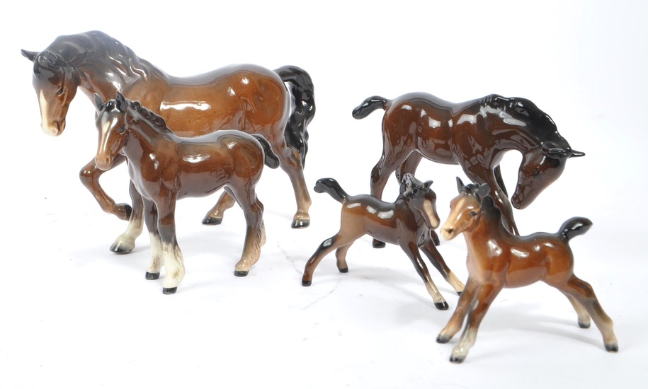 BESWICK - COLLECTION OF FIVE PORCELAIN HORSE FIGURINES
