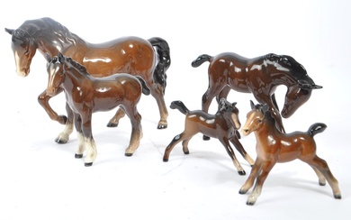 BESWICK - COLLECTION OF FIVE PORCELAIN HORSE FIGURINES