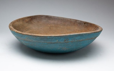BLUE-PAINTED MAPLE BOWL.