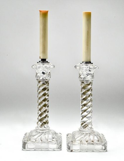 Baccarat Crystal Candlestick Table Lamps, Pair