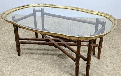 Baker Style Brass and Glass Tray Top Coffee Table.