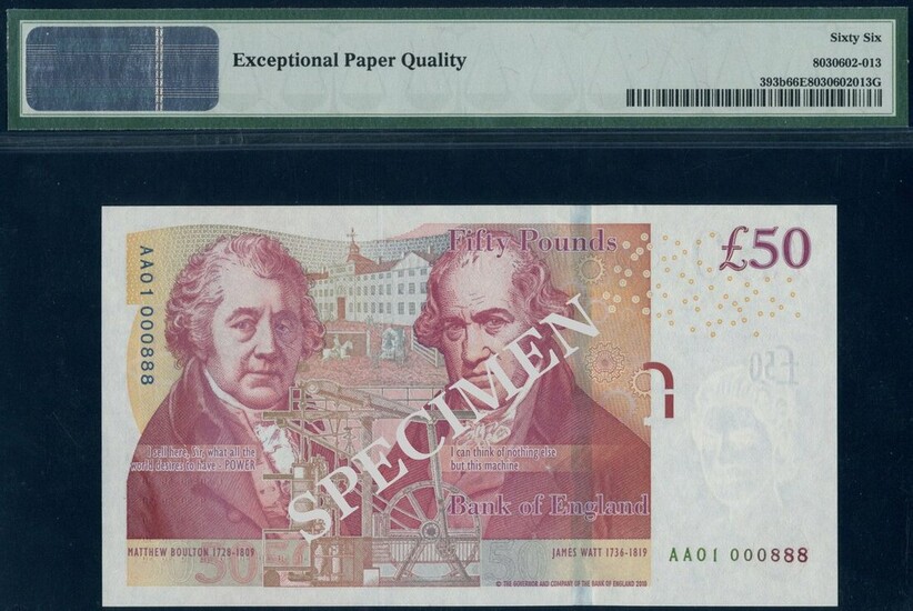 Bank of England, Chris Salmon, £50, ND (2011), serial number AA01 000888, (EPM B410, Pick 393b)...