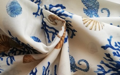 Beautiful Marine blue Mediterranean patterned cotton fabric - 2 x 265 x 140 cm (2) - Cotton - 21st century