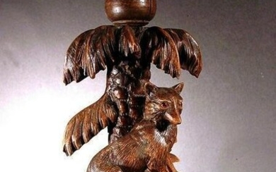 Black Forest Carved Fox Lamp