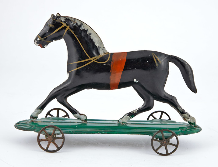 Black Horse on Platform Tin Toy