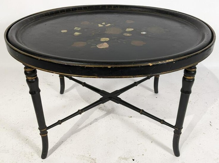 Black Lacquer Inset Tray Top Coffee Table