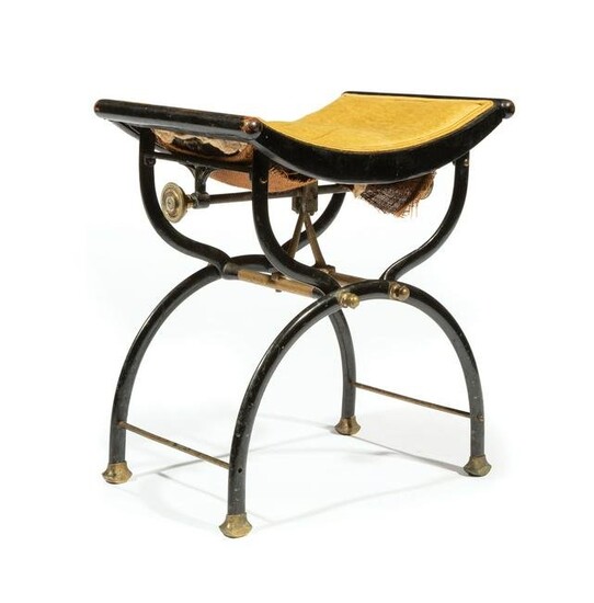 Black Painted Wood and Brass Curule Stool