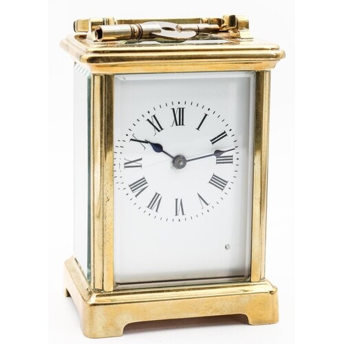 Brass Cased Carriage Clock Roman Numeral Decorated Dial Work...