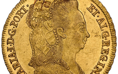 Brazil: , Maria I gold 6400 Reis 1804-R UNC Details (Reverse Spot Removed) NGC,...
