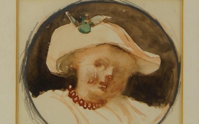 British School, early/mid-19th century- Study of Louisa, Marchioness of Waterford; watercolour, bodycolour, and pencil on paper, 9.3 x 10 cm