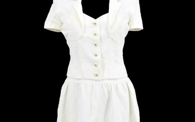 CHANEL 95P #38 CC Button Short Sleeve Set Up Suit Jacket Skirt White