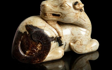 'CHICKEN BONE' JADE CARVING OF A GOAT MING DYNASTY