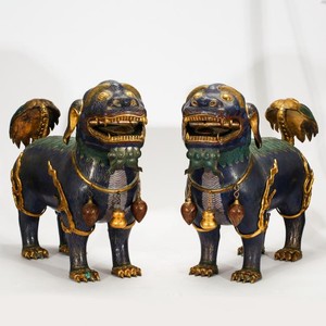 CHINESE CLOISONNE ENAMEL FOODOGS, QING DYNASTY
