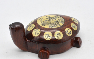 CHINESE COMPASS, TURTLE, WOOD AND BONE, HAND CARVED, 1900-1950, CHINA.