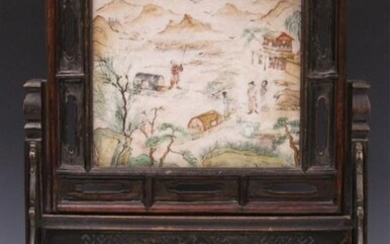 CHINESE (QING DYNASTY) MARBLE SCREEN W/STAND