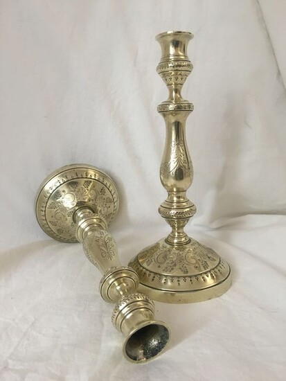 Candlestick (2) - Transition - Brass, Silver-plated - Mid 18th century
