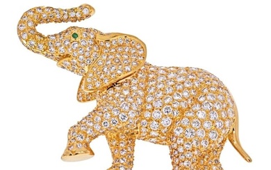 Cartier 18K Yellow Gold Diamond Elephant Brooch
