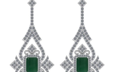 Certified 5.23 Ctw SI2/I1 Emerald And Diamond 14K White Gold Vintage Style Earrings