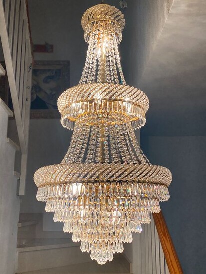 Chandelier, Exclusive Design Lamp Carved in Three Floors with Swaroviski Crystal Tears - Style (1)