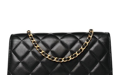 Chanel Lambskin Resin Quilted CC Heart Wallet On Chain WOC Black