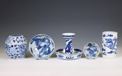 China, a collection of blue and white 'dragon' porcelain, 19th-20th century