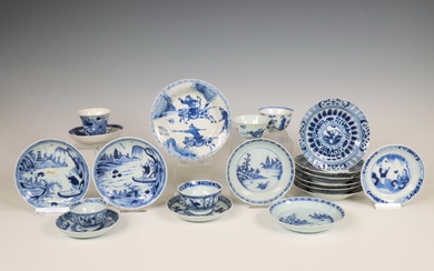 China, collection of blue and white porcelain cups and saucers, Kangxi period (1662-1722) and later