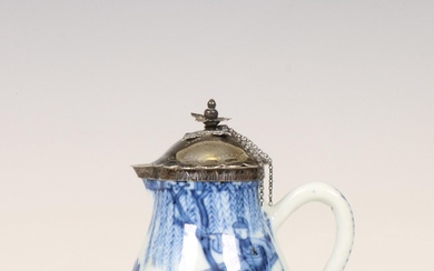 China, silver-mounted blue and white porcelain 'Romance of the Western Chamber' teapot, 18th century, the silver 19th century