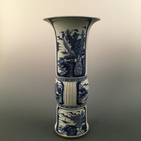 Chinese Blue-White Gu-Shape Vase, Kangxi Mark