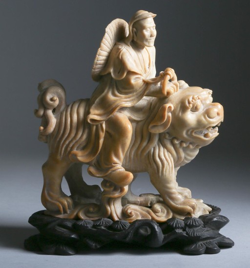 Chinese Carved Soapstone Beast and Rider Group FR3SHLM