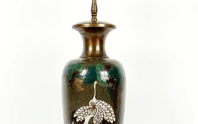 Chinese Crackle Glaze Porcelain Stork Lamp