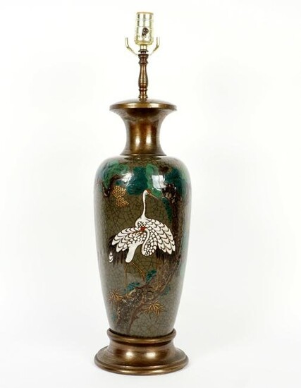 Chinese Crackle Glaze Porcelain Stork Lamp