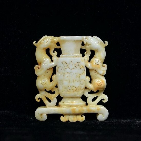 Chinese Hetian Jade Dragon Vase